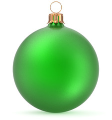 Wall Mural - Christmas ball green New Year's Eve decoration shiny wintertime hanging sphere adornment souvenir bauble. Traditional ornament happy winter holidays Merry Xmas symbol closeup. 3d illustration isolated