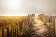 Fenced Wooden Boardwalk To The Beach
