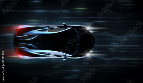 Plakat Wysoki prędkość czarny samochód sportowy - futurystyczny koncepcja (z grunge nakładki) - 3d ilustracji