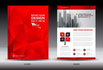 Annual report brochure flyer template, red cover design, business brochure flyer, printing layout