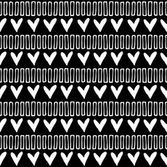 Wall Mural - Seamless vector pattern. Black and white geometrical background with hand drawn little decorative elements.Simple design. Graphic vector illustration. Template for wrapping, background wallpaper cover