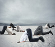 © alphaspirit - Fear of crisis with businesspeople like an ostrich
