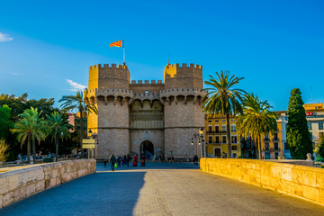 Wall Mural - detail of torres de serrano gate in spanish city valencia