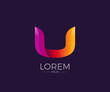 © WooGraphics - U Alphabet letter logo. Abstract Glossy Colorful logotype vector design template.
