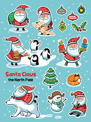 Wall Mural - Stickers collection with cartoon Santa Claus