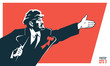 Lenin - leader of the October socialist revolution of 1917 in Russia. Styled like an old Soviet poster. Vector illustration