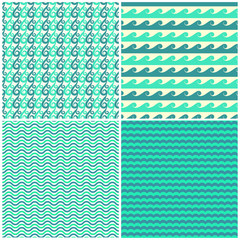 Poster - set of vector aqua green waves seamless patterns