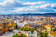 Aerial View Of The Spanish City Malaga And Rooftops Of The Old Town And Adjacent Residential District