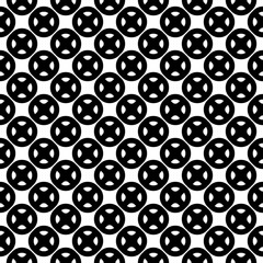 Vector monochrome seamless pattern, black & white buttons, simple geometric figures. Abstract repeat endless symmetric background. Design element for prints, decoration, digital, identity, textile