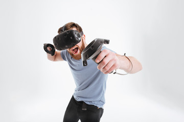 Sticker - Bearded happy man wearing virtual reality device