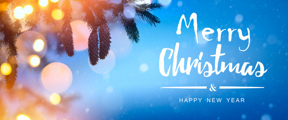 art christmas background with christmas tree and holidays light