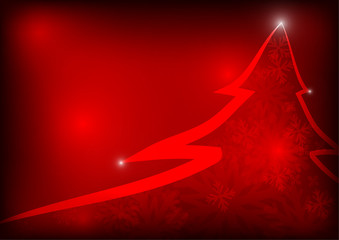 Vector : Christmas tree with snowflake on red background