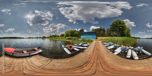 Poster Boat station on the lake on a sunny day. Full 360 degree panoram