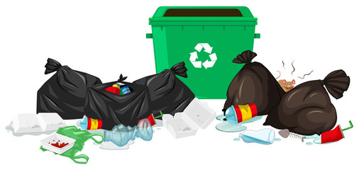 Wall Mural - Trashcan and bags full of waste