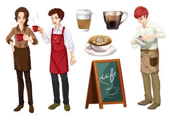 Poster - Set of people working in cafe