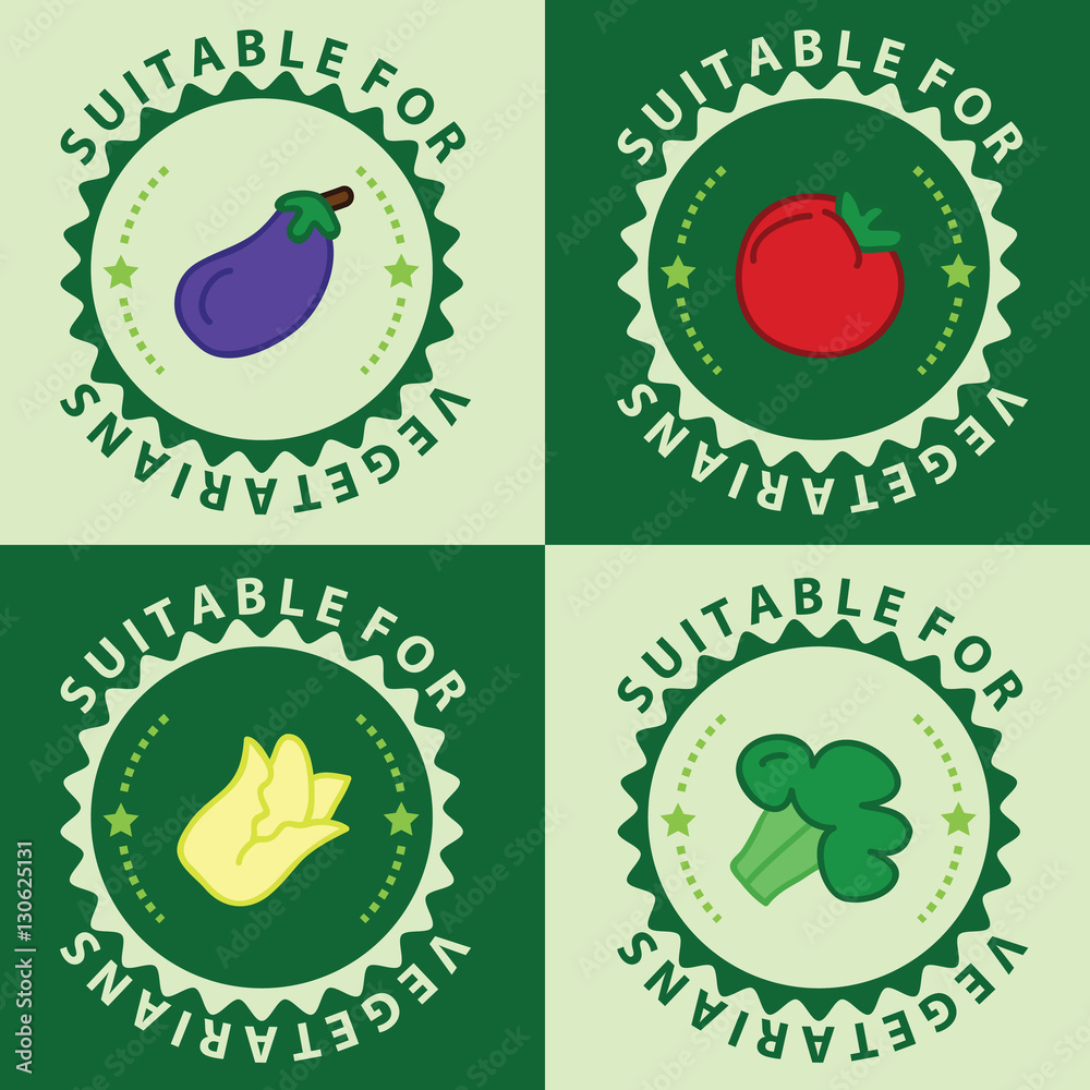 set of vegetarian food icons, vegan friendly icons, badges, stamps and ...