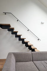 Wall Mural - Hardwood stairs in modern living room