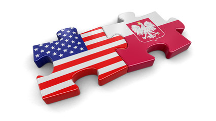 Poster - USA and Poland puzzle from flags. Image with clipping path