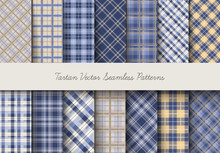 Tartan Seamless Vector Patterns In Blue-yellow Colors