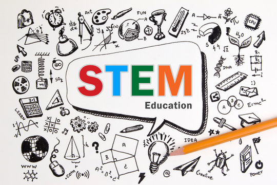 Wall Mural - Doodle of STEM education background. STEM - science, technology, engineering and mathematics background with doodle icon education. STEM education background concept.