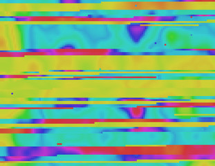 Wall Mural - Colorful glitched background in a psychedelic rave aesthetic. Contemporary abstract vector illustration. Corrupted pixel image structure. Collapsing data due the signal error. Element of design.