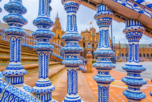 View Of A Beautiful Railing Made Of Azulejos Tiles In The Spanish City Sevilla