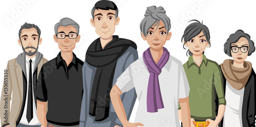 Group of happy cartoon old people