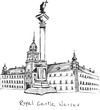 Hand drawn Royal Castle in Warsaw on white background