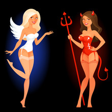 Sexy Cartoon Pin Up Girl In Angel Or Devil Costume