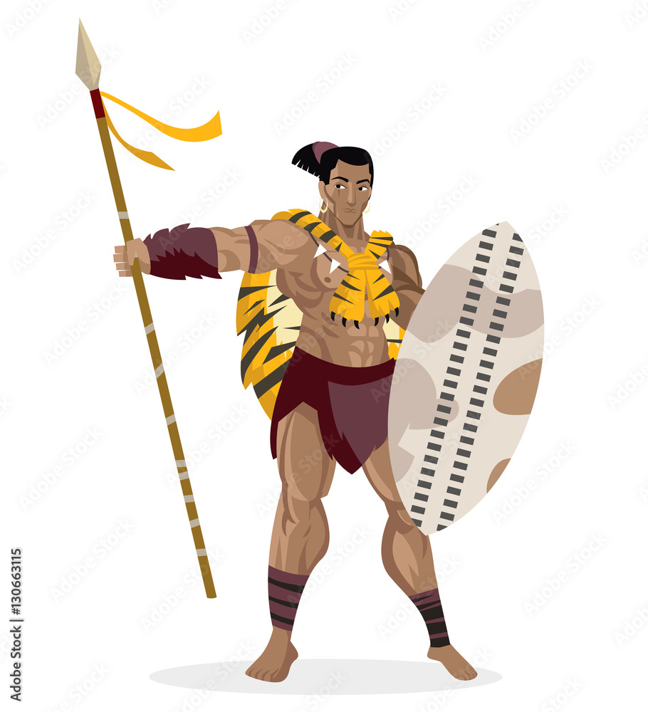 brave african warrior with spear and shield Stock Vector | Adobe Stock, image size:910x1000