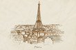 Hand drawn Paris City on vintage background