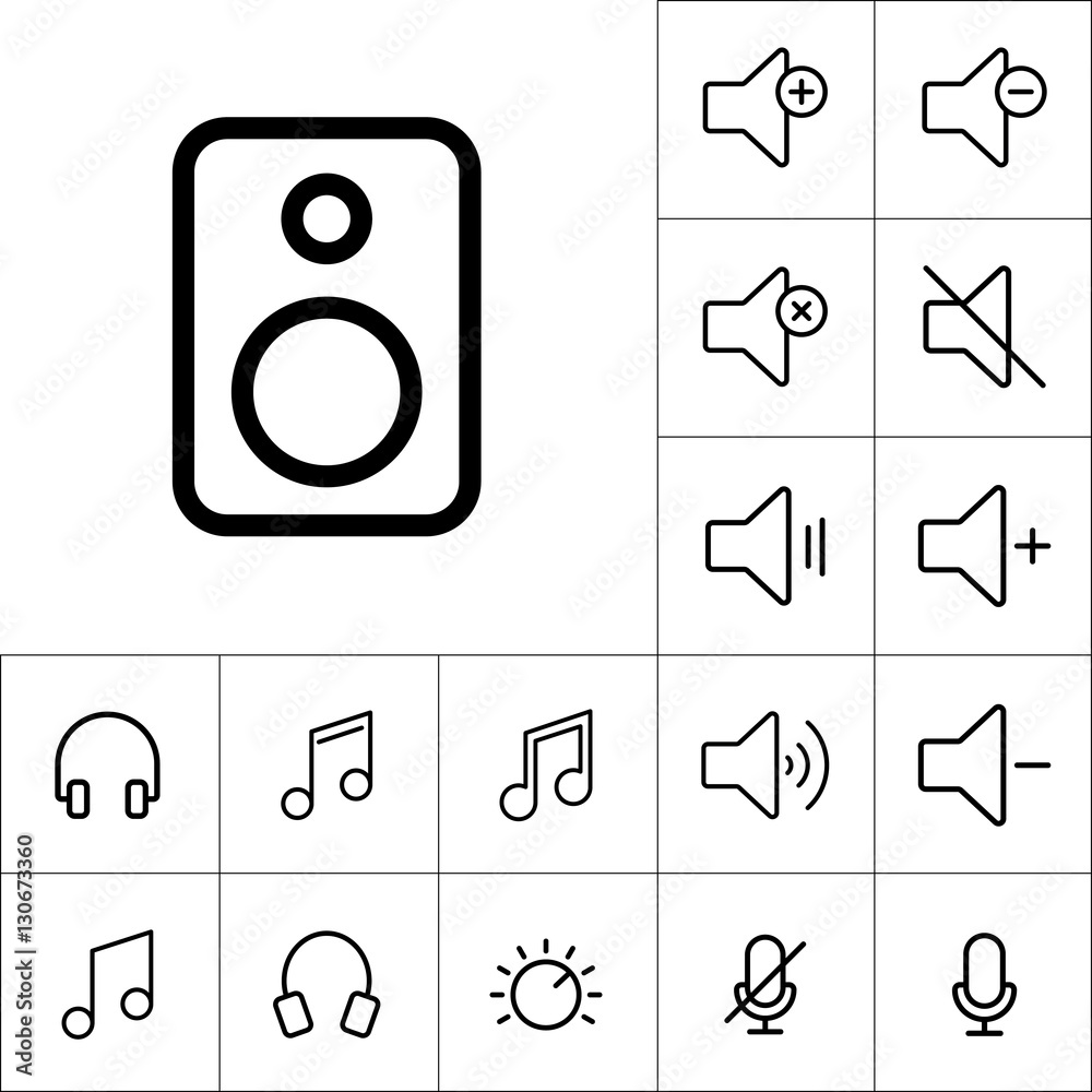 Mini Sound Icon thin line speaker icon on white background, audio icons set Stock ...