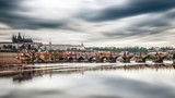Fototapeta  - Panorama of Charles bridge and Prague castle in the early mornin