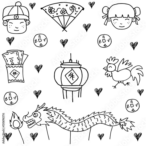 Hand draw of Chinese New Year doodle Stock Vector | Adobe Stock