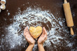 Woman's hands made from the dough heart. The symbols of protecti