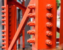 Red Bolts For Mounting Strength Of Steel Structures.