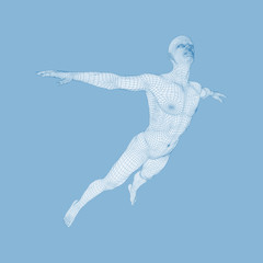 Wall Mural - hovering in air. man floating in the air. 3d model of man.