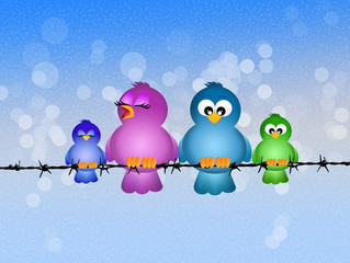 Sticker - birds family on wire