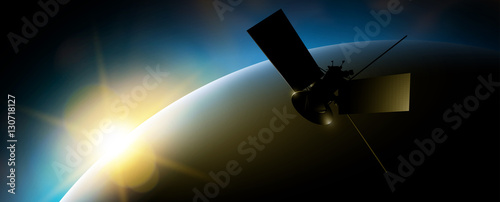 satelita-na-orbicie-ziemi-i-wylaniajace-sie-zza-niej-slonce