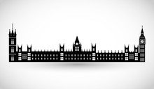 London Parliament And Big Ben Silhouette Vector