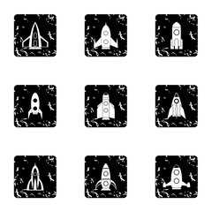 Space rocket icons set. Grunge illustration of 9 space rocket vector icons for web