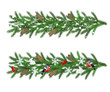 Garlands of green fir branches with snowflakes, cones, red berri