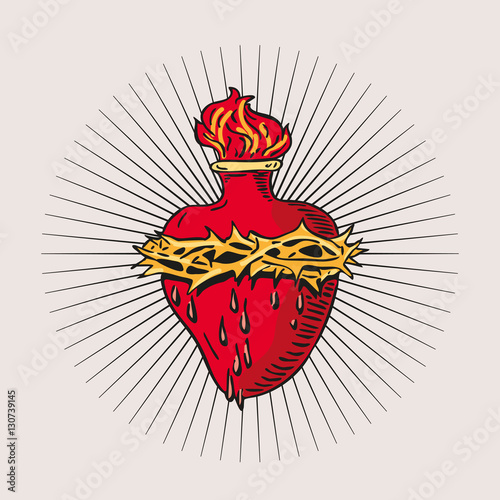 Fotografia, Obraz Immaculate Heart of Blessed Virgin Mary tattoo illustration design