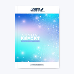 Aufkleber - Modern vector template for brochure, leaflet, flyer, cover, catalog, magazine or annual report. Business, science, technology design book layout in A4 size. Scientific molecule background presentation