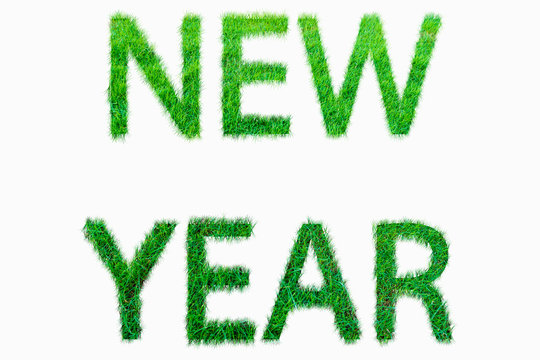 New year alphabet word from the green grass.