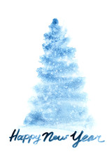 Poster - Blue watercolor Christmas tree