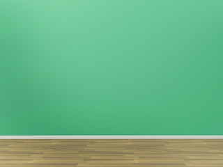 Poster - Empty Room and Wooden Floor with walls Plastel Green in backgrounds -  3d rendering