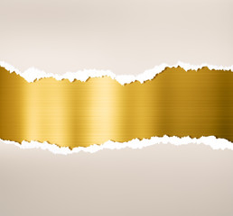 Wall Mural - torn paper with gold metal plate background