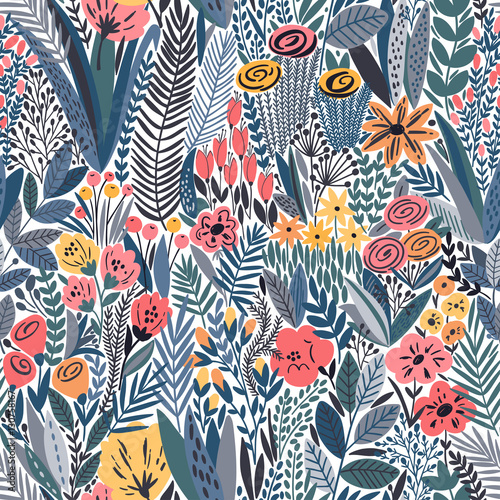 Naklejka - mata magnetyczna na lodówkę Tropical seamless floral pattern