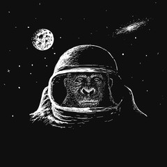 Wall Mural - monkey astronaut in outer space